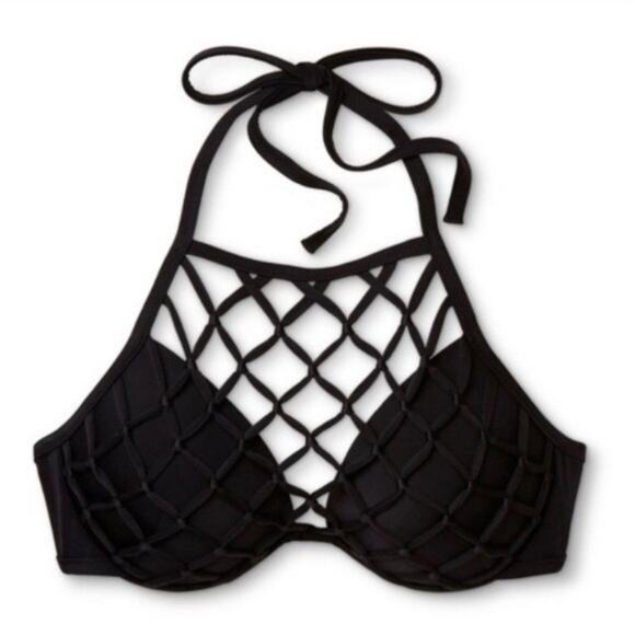 NWT 34D Shade & Shore Padded Fishnet Macrame Netted Bikini Top - Picture 1 of 5